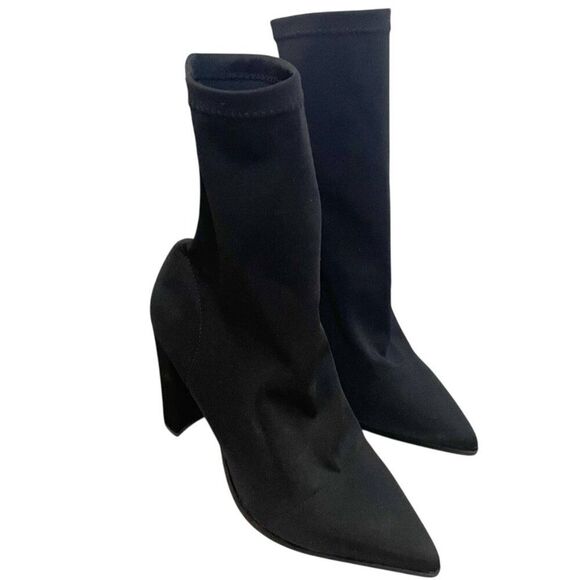 Tony Bianco Black Lila Fitted Pointed Toe High Block Heel 7 Baddie Edgy Stretchy - Picture 2 of 8